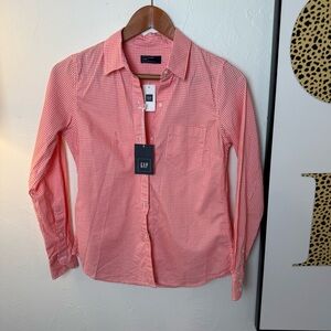 GAP Coral Gingham Fitted Boyfriend Shirt XS Petite | NWT